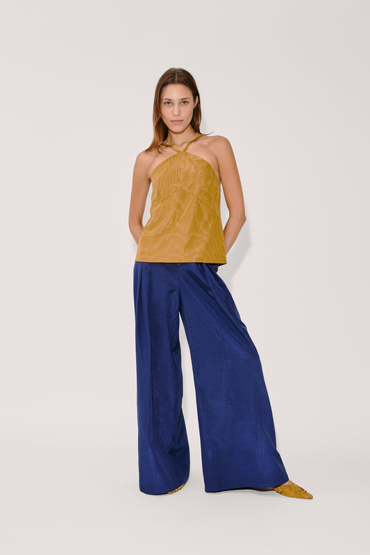 Wide Leg Pleat Pleat Pants in Ridged Moire