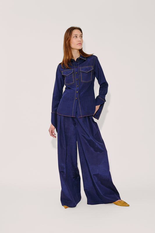 Nouveau Western Cuff Button Up in Ridged Moire
