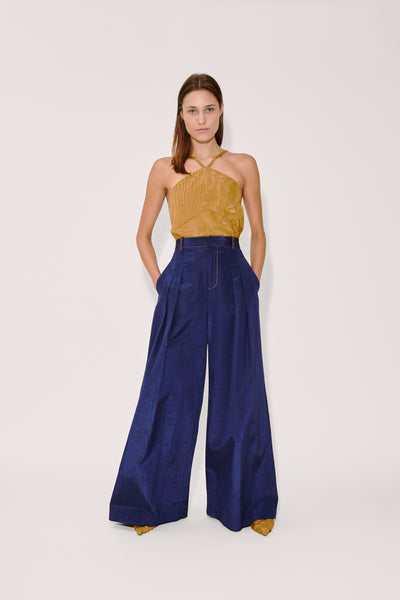 Wide Leg Pleat Pleat Pants in Ridged Moire