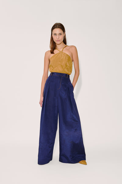 Wide Leg Pleat Pleat Pants in Ridged Moire