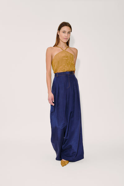 Wide Leg Pleat Pleat Pants in Ridged Moire