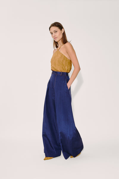 Wide Leg Pleat Pleat Pants in Ridged Moire