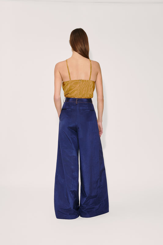 Wide Leg Pleat Pleat Pants in Ridged Moire