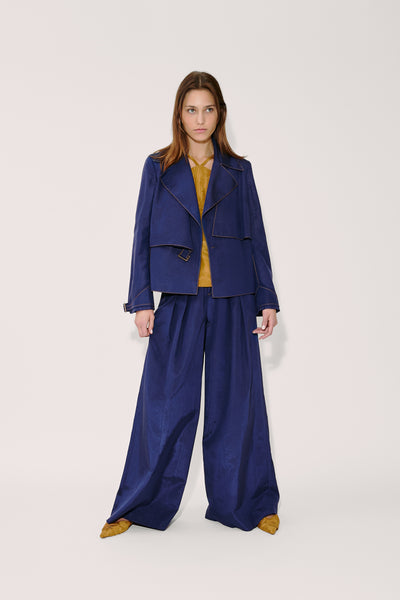 Wide Leg Pleat Pleat Pants in Ridged Moire