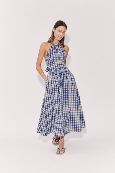 Rosie Assoulin Halter In The Name Of Love Dress Navy Check 10 Rosie Assoulin Halter In The Name Of Love Dress Navy Check 10