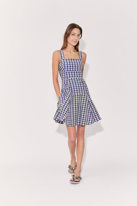 Skater Dress in Seersucker Check Navy Check / 4 Skater Dress in Seersucker Check Navy Check / 4