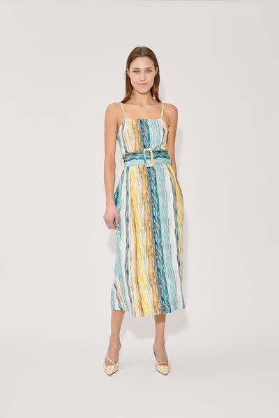 Artichoke Dress w/ Belt in Stripe Twill