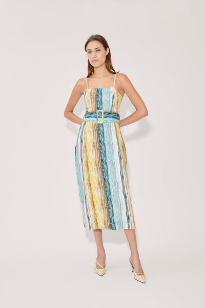 Artichoke Dress w/ Belt in Stripe Twill
