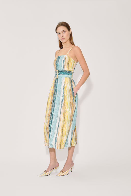 Artichoke Dress w/ Belt in Stripe Twill