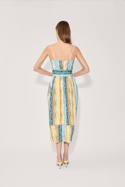 Artichoke Dress w/ Belt in Stripe Twill