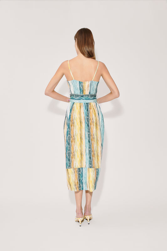 Artichoke Dress w/ Belt in Stripe Twill