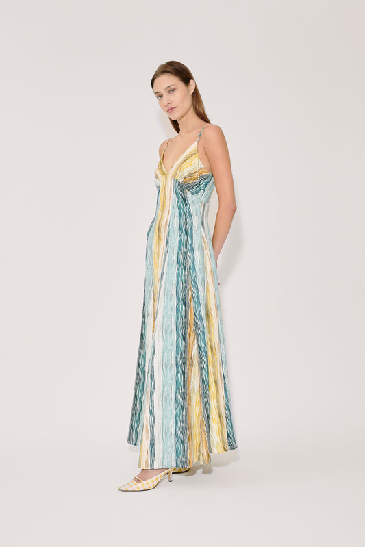 Paneled Cami Dress in Stripe Twill
