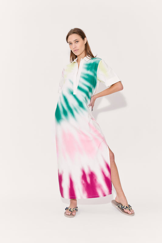 Caftan Dress in Tie-Dye Cotton Poplin