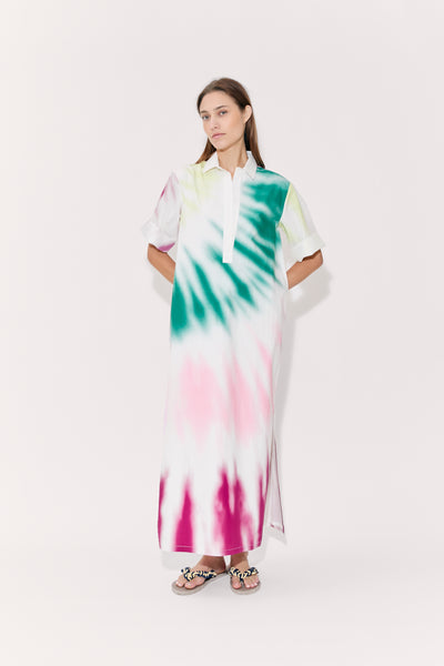 Caftan Dress in Tie-Dye Cotton Poplin