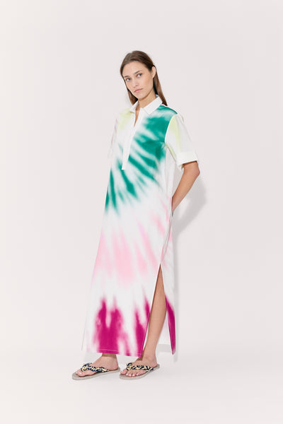 Caftan Dress in Tie-Dye Cotton Poplin