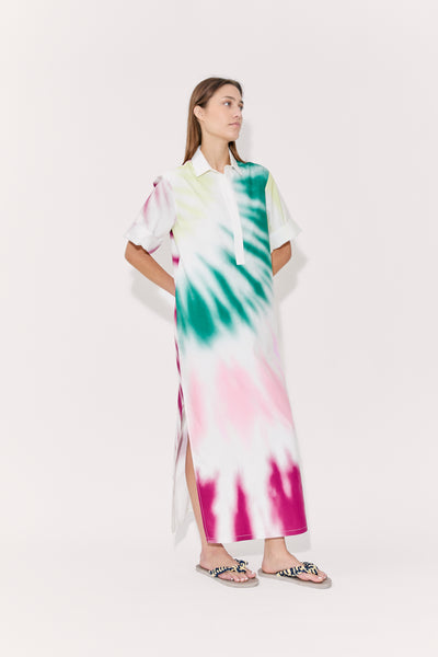 Caftan Dress in Tie-Dye Cotton Poplin