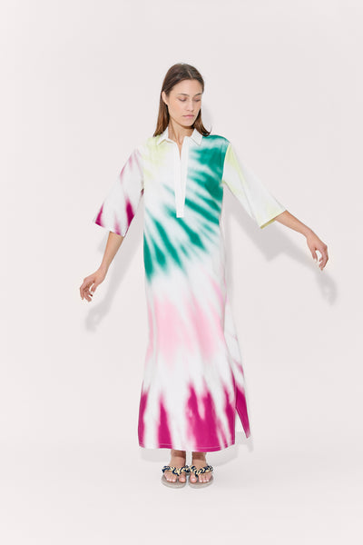 Caftan Dress in Tie-Dye Cotton Poplin