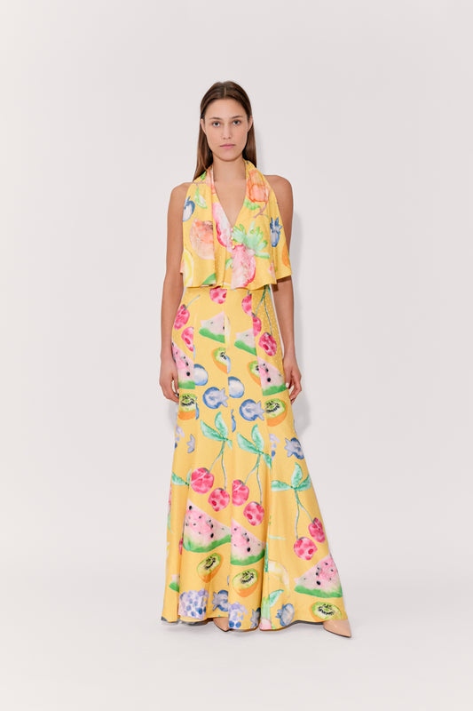 Bat Your Eyelashes Gown in Fruit Silk Jacquard