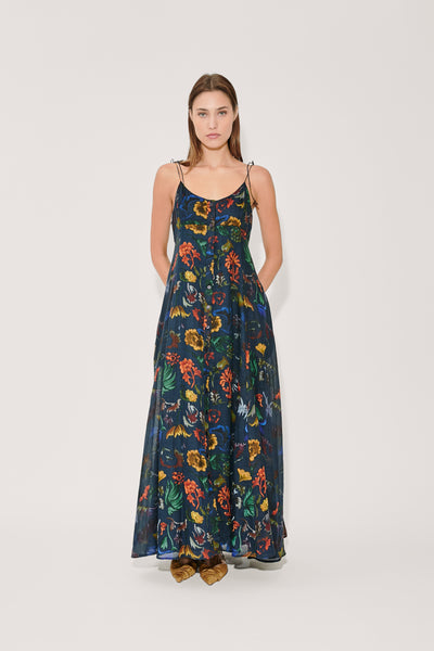 High Garden Maxi Dress in Floral Printed Ramie