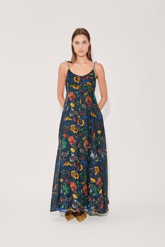 High Garden Maxi Dress in Floral Printed Ramie