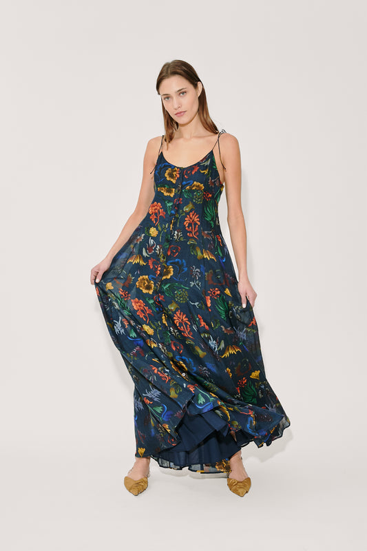 High Garden Maxi Dress in Floral Printed Ramie