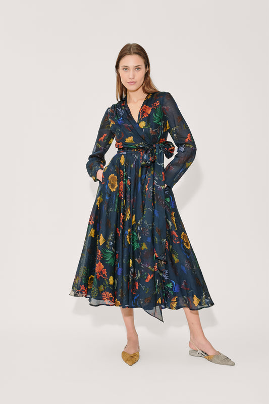 Sash Yay! Dress in Floral Printed Ramie