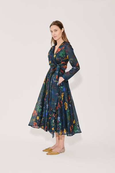 Sash Yay! Dress in Floral Printed Ramie