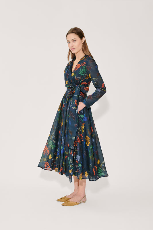 Sash Yay! Dress in Floral Printed Ramie