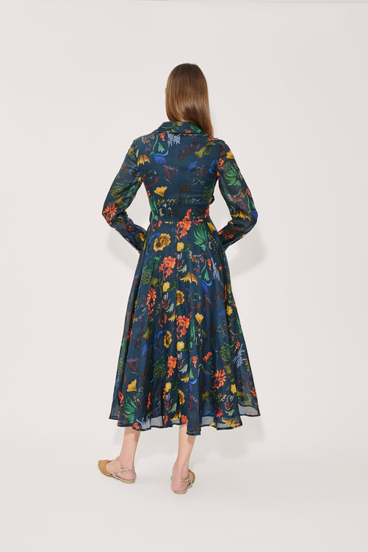 Sash Yay! Dress in Floral Printed Ramie