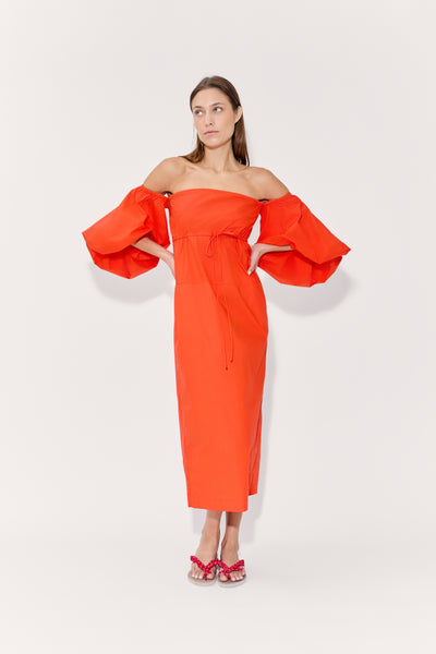 Balloon Sleeve Dress in Cotton Poplin