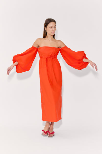 Balloon Sleeve Dress in Cotton Poplin
