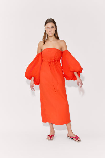 Balloon Sleeve Dress in Cotton Poplin