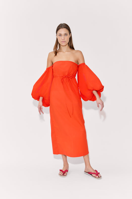 Balloon Sleeve Dress in Cotton Poplin