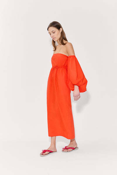 Balloon Sleeve Dress in Cotton Poplin