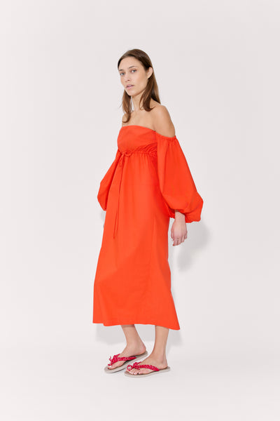 Balloon Sleeve Dress in Cotton Poplin