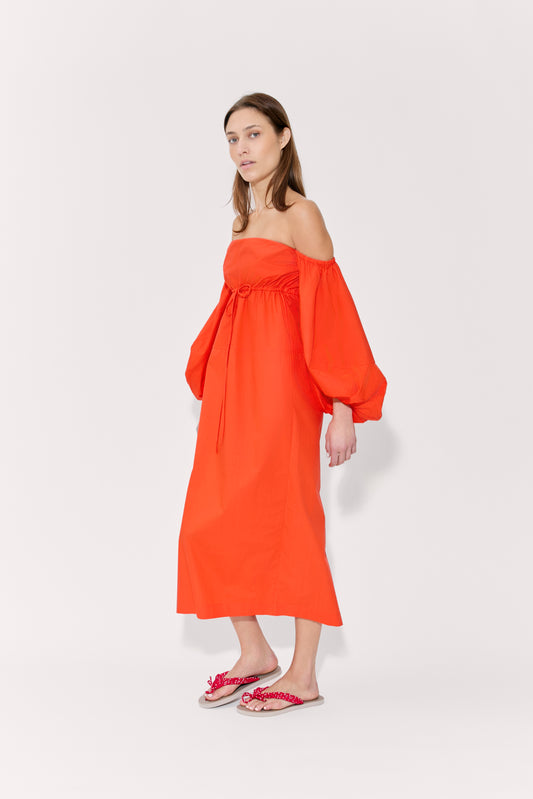 Balloon Sleeve Dress in Cotton Poplin