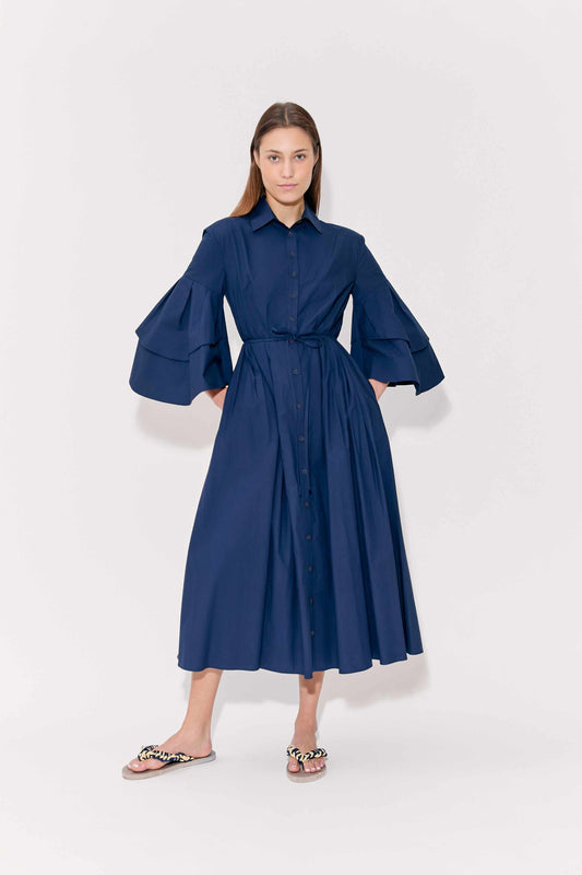 Fiesta Shirt Dress in Cotton Poplin Navy