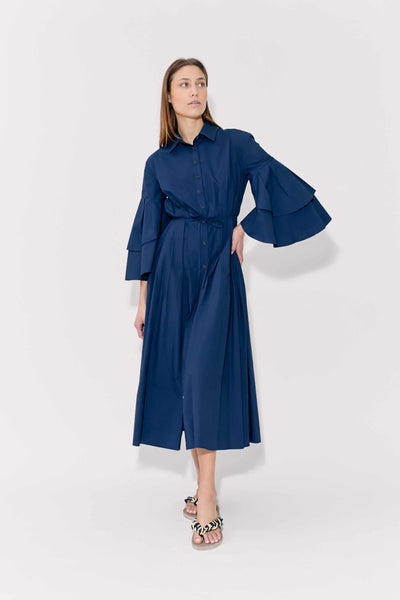 Fiesta Shirt Dress in Cotton Poplin Navy