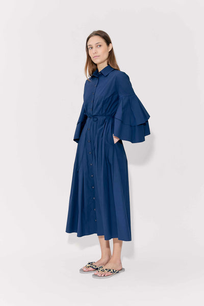 Fiesta Shirt Dress in Cotton Poplin Navy