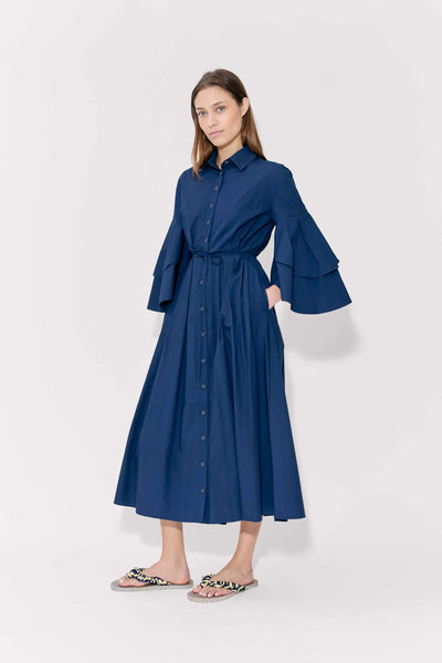 Fiesta Shirt Dress in Cotton Poplin Navy