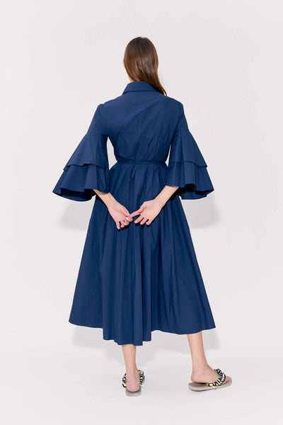 Fiesta Shirt Dress in Cotton Poplin Navy