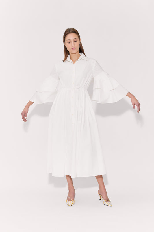 Fiesta Shirt Dress in Cotton Poplin White Rosie Assoulin Fiesta Shirt Dress in Cotton Poplin White Rosie Assoulin