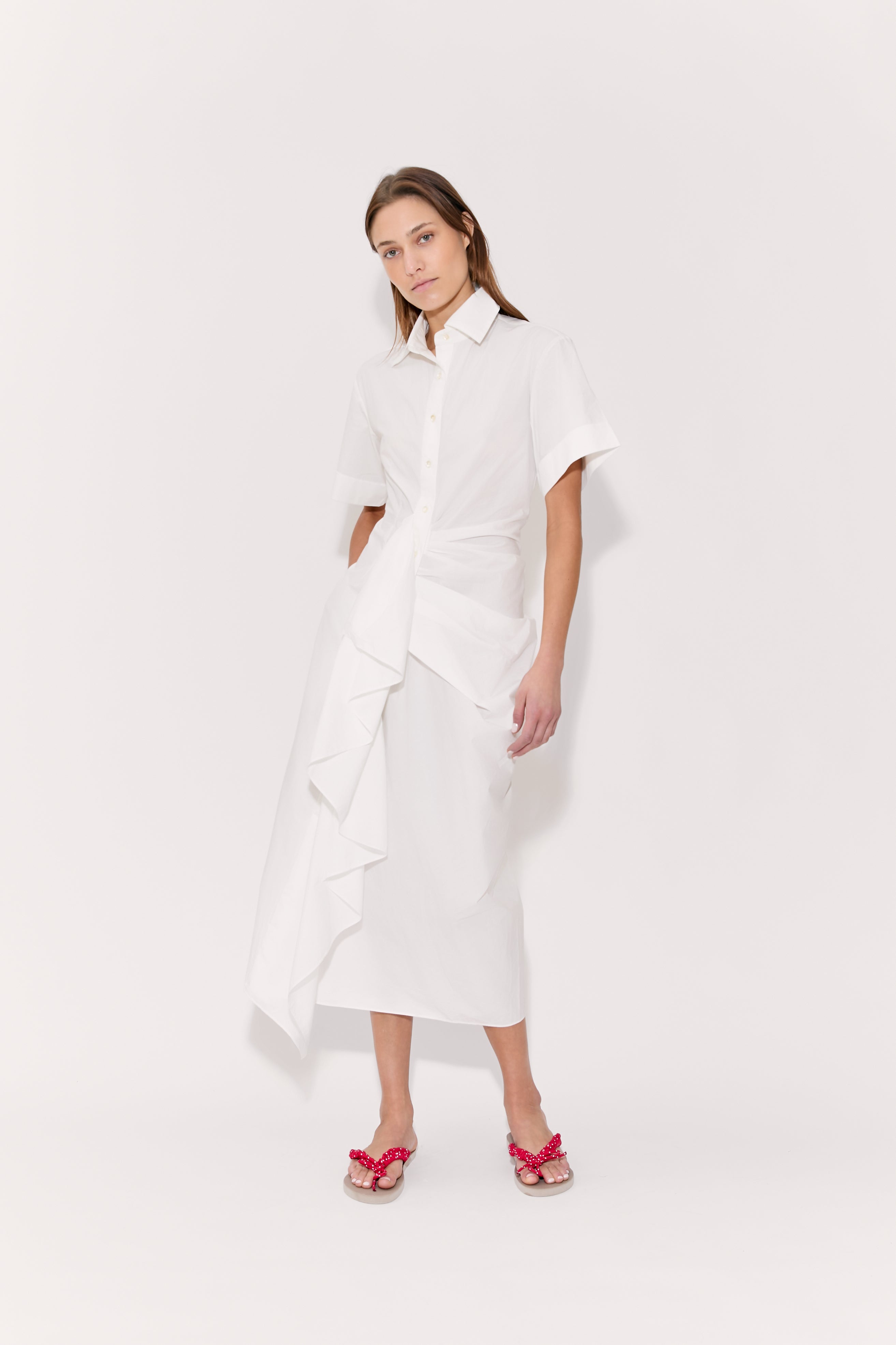 Gathered Ruffle Gathered Ruffle Shirt Dress in Cotton Poplin – Rosie Assoulin