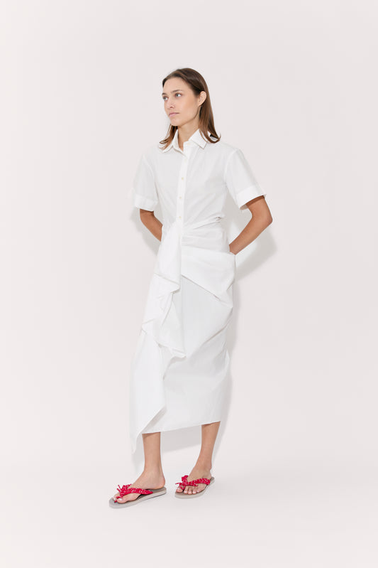 Gathered Ruffle Shirt Dress in Cotton Poplin – Rosie Assoulin Gathered Ruffle Shirt Dress in Cotton Poplin – Rosie Assoulin