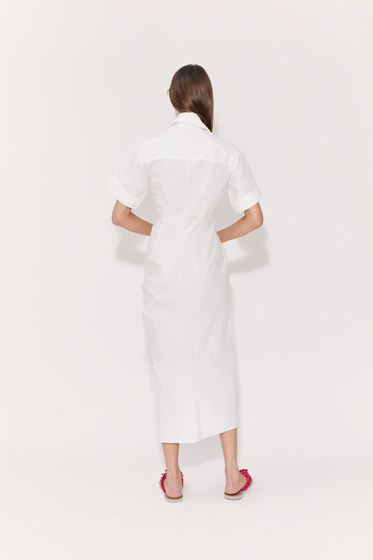 Gathered Ruffle Shirt Dress in Cotton Poplin White / 6 Gathered Ruffle Shirt Dress in Cotton Poplin White / 6