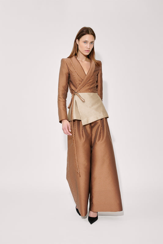 Wide Leg Pleat Pleat Pants in Dot Jacquard Mikado