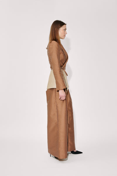 Wide Leg Pleat Pleat Pants in Dot Jacquard Mikado