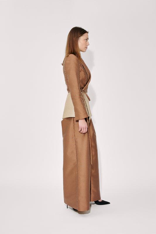 Wide Leg Pleat Pleat Pants in Dot Jacquard Mikado