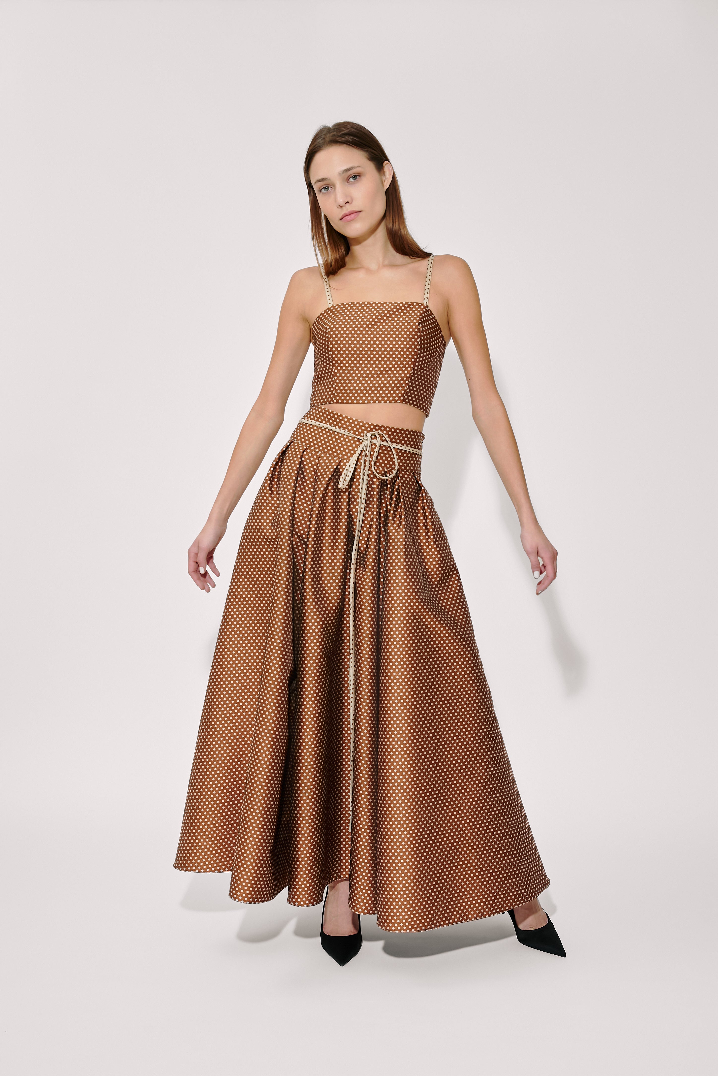 Tie Full Pleated Skirt in Dot Jacquard Mikado – Rosie Assoulin