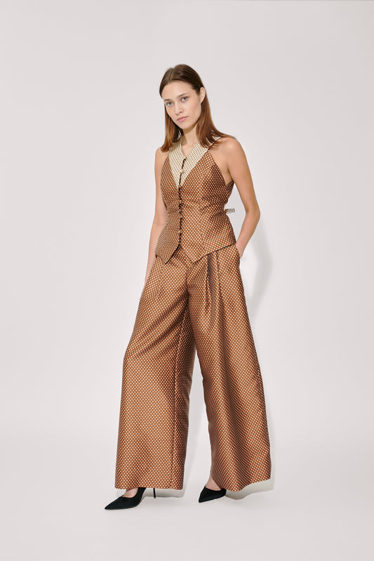 Wide Leg Pleat Pleat Pants in Dot Jacquard Mikado